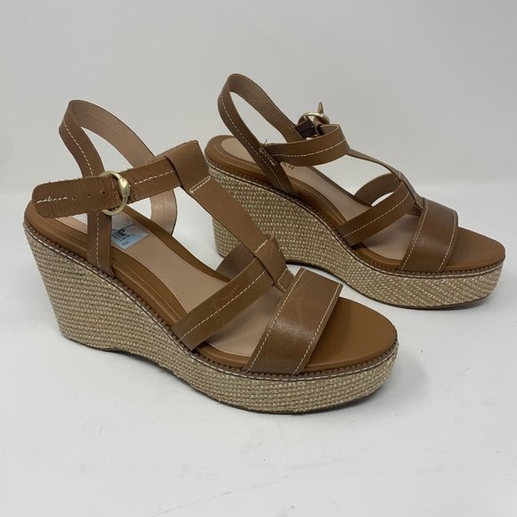 Cole Haan Cloud All Day W23475 Sandals Womens 11 B Honey Leather Wedge Heel 0604 - Picture 1 of 11